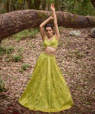 Green embroidered Organza Lehenga Set 2