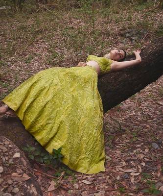Green embroidered Organza Lehenga Set 3