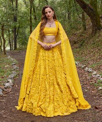 Yellow embroidered Organza Lehenga Set 1