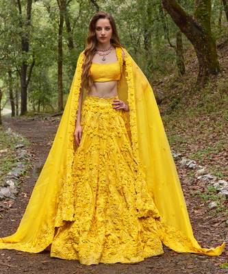 Yellow embroidered Organza Lehenga Set 2
