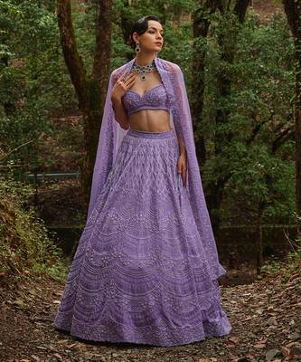 Lilac embroidered Organza Lehenga Set 1