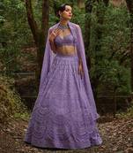 Lilac embroidered Organza Lehenga Set