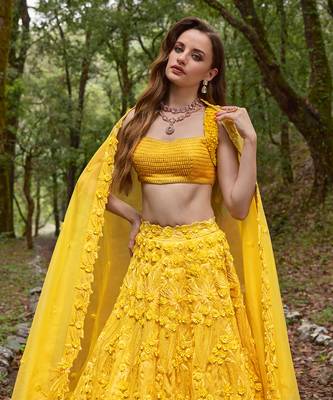 Yellow embroidered Organza Lehenga Set 3