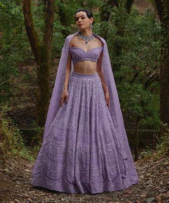 Lilac embroidered Organza Lehenga Set 2