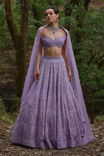 Lilac embroidered Organza Lehenga Set