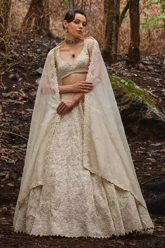 White embroidery Organza Lehenga Set