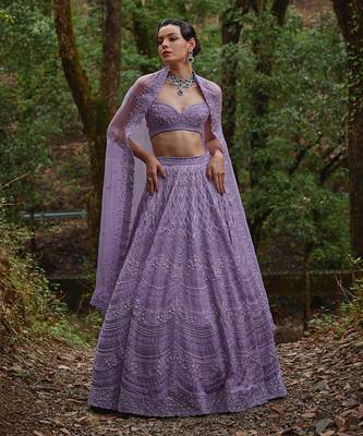 Lilac embroidered Organza Lehenga Set 3