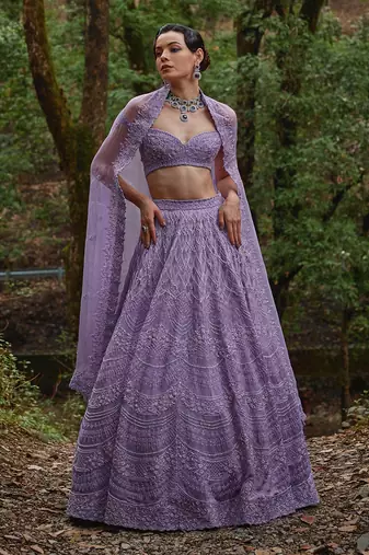 Lilac embroidered Organza Lehenga Set