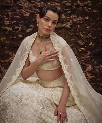 White embroidery Organza Lehenga Set 4