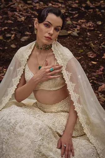 White embroidery Organza Lehenga Set