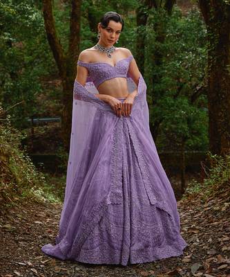 Lilac embroidered Organza Lehenga Set 4