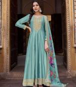 Sky embroidered vichitra silk semi-stitched anarkali salwar suit