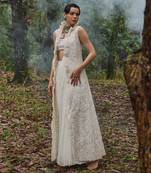 white embroidered organza saree set