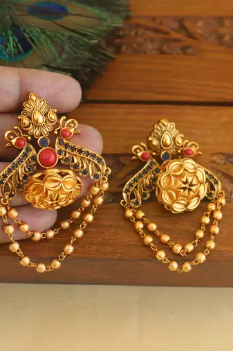 Premium matte finish peacock earrings