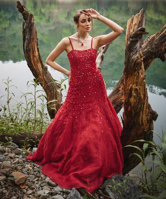 Red geometric organza dress 1