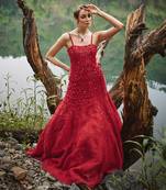 Red geometric organza dress
