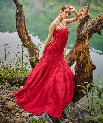 Red geometric organza dress 2