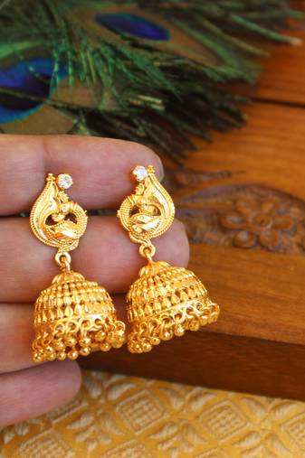 Designer gold plated peacock earrings