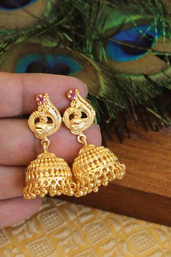Designer gold plated peacock earrings