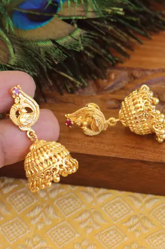Designer gold plated peacock earrings