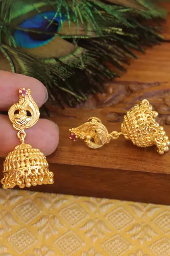 Designer gold plated peacock earrings