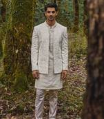 White embroidery twill silk jacket set