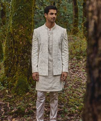 White embroidery twill silk jacket set 2