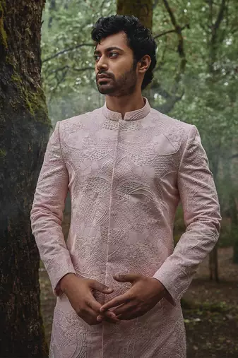 Blush pink aurore sherwani set