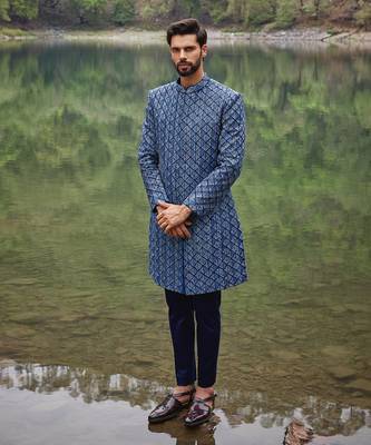 Carriben blue sherwani set 1