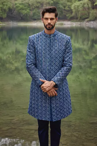 Carriben blue sherwani set