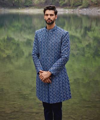 Carriben blue sherwani set 3