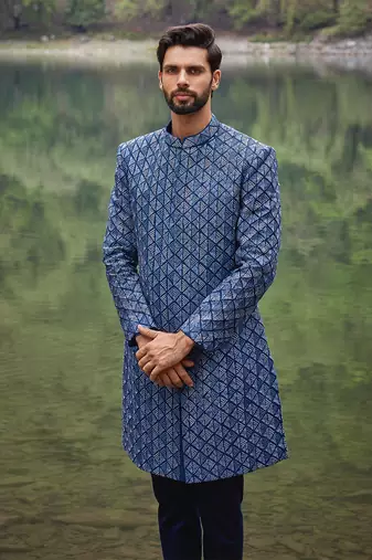 Carriben blue sherwani set