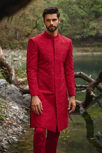 Red scarlet sherwani set