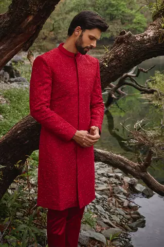Red scarlet sherwani set