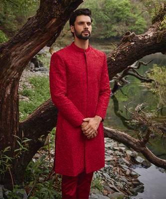 Red scarlet sherwani set 4