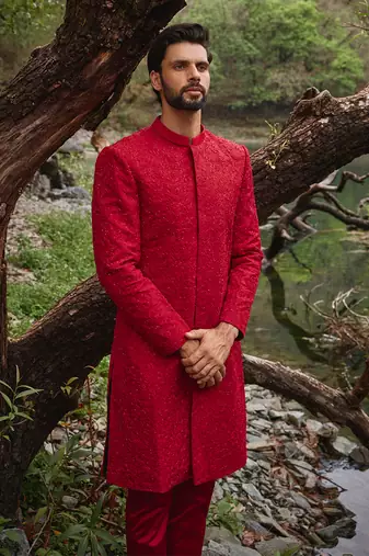 Red scarlet sherwani set