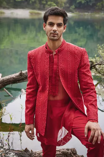Red scarlet open jacket set