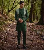 Olive green open jacket set