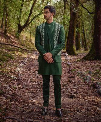 Olive green open jacket set 2