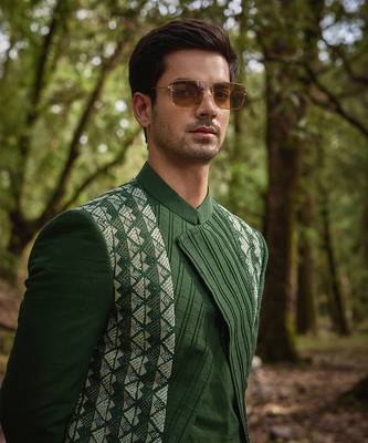 Olive green open jacket set 3