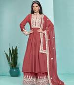 Dark Peach embroidered faux georgette semi stitched salwar suit