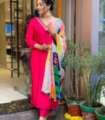 Red Women Chanderi Silk Embroidered Kurta Pant Dupatta Set