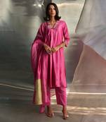 Bloom pink embroidered chanderi kurta set