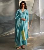 Powder blue embroidered chanderi kurta set