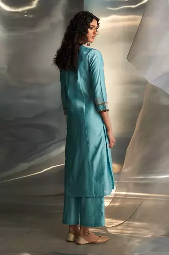 Powder blue embroidered chanderi kurta set