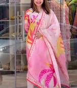 3287 Women Chanderi Silk Printed Kurta Pant Dupatta Set