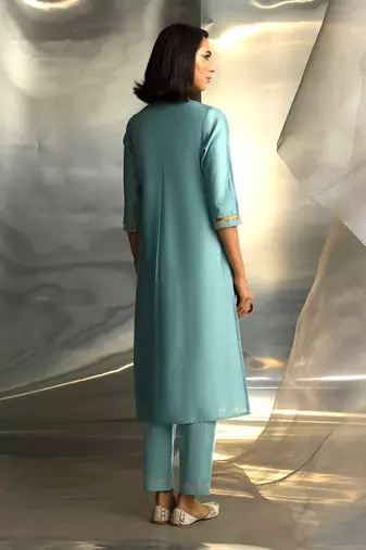 Powder blue embroidered chanderi kurta set
