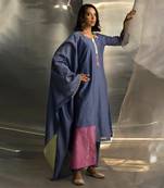 Berry blue embroidered chanderi kurta set