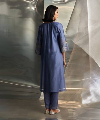 Berry blue embroidered chanderi kurta set 5