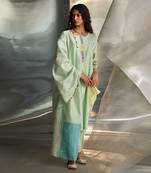 Mint green embroidered chanderi kurta set